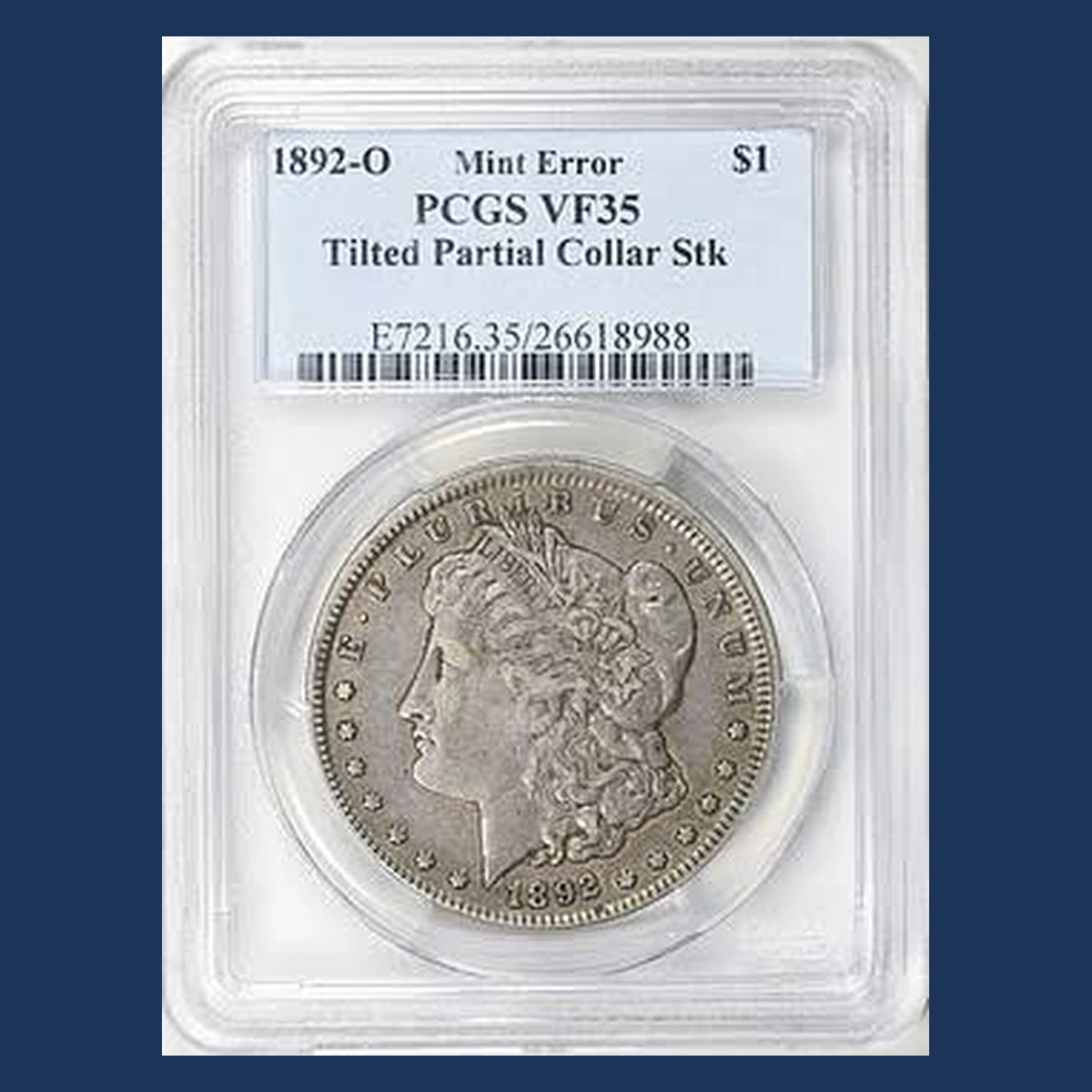 1892 Morgan Dollar: Partial Collar