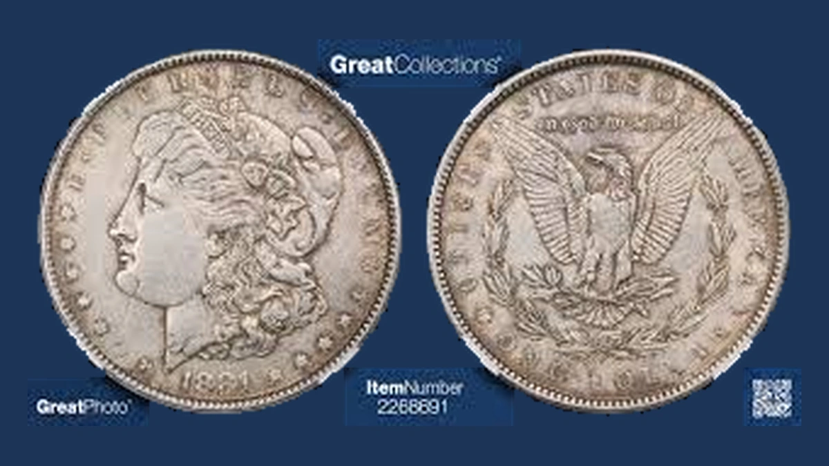1881 Morgan Dollar: rotated in-collar double strike