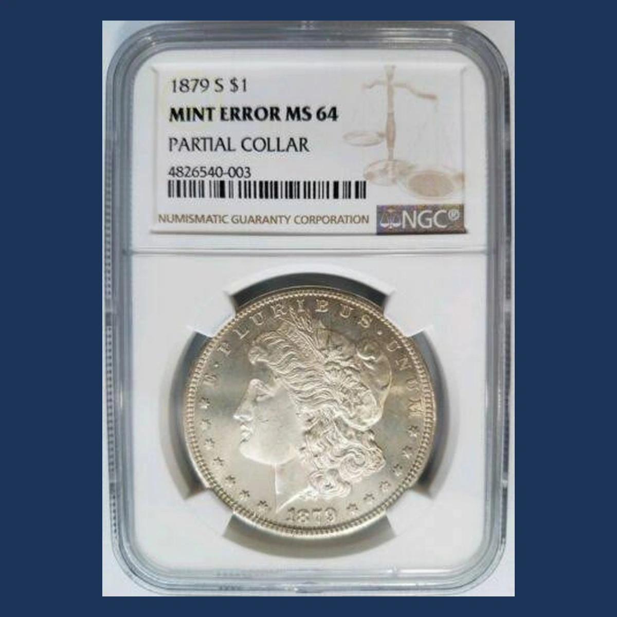 1879 Morgan Silver Dollar: Partial Collar Strike