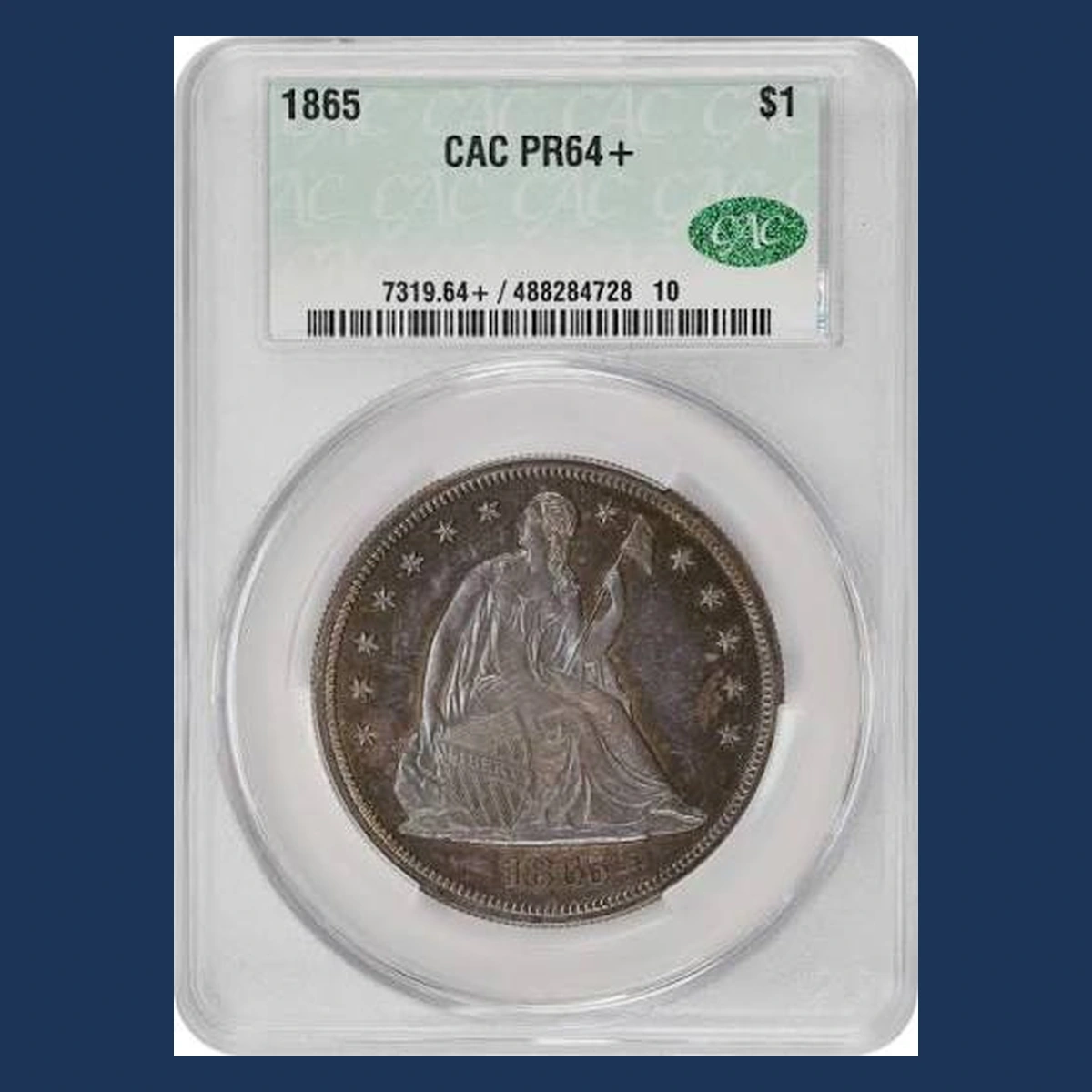 1865 Liberty Seated Dollar: Doubled Die Obverse