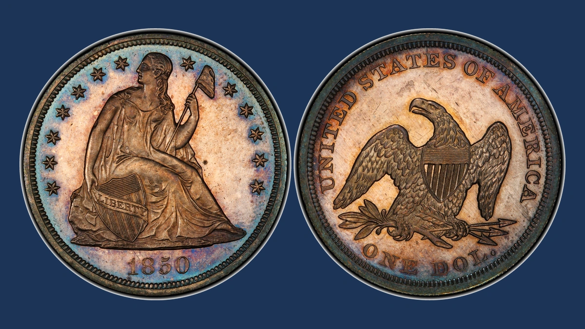 1850 Liberty Seated Dollar: Die Crack / Die Chip