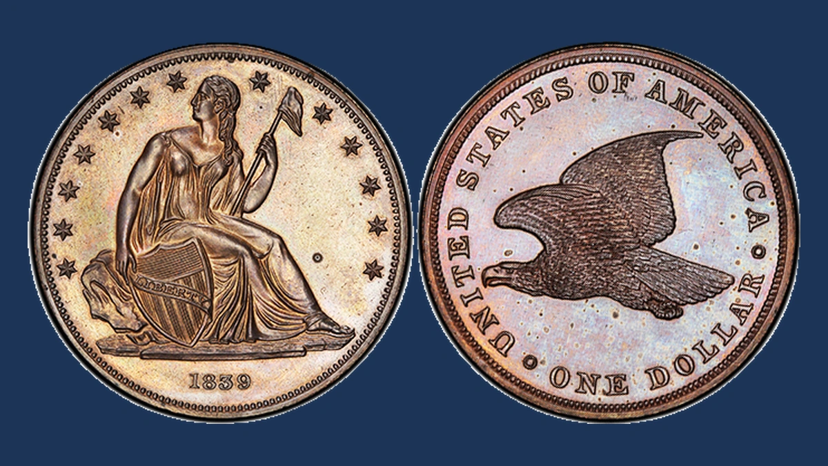 1839-dated Gobrecht Dollar: reverse die spur, copper restrike
