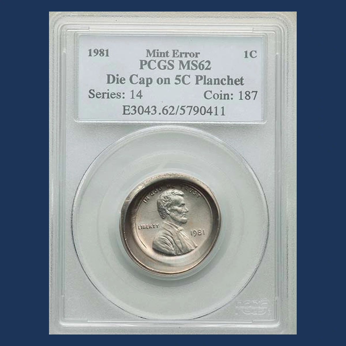 1981 Lincoln Cent (Modern): die cap on a nickel blank