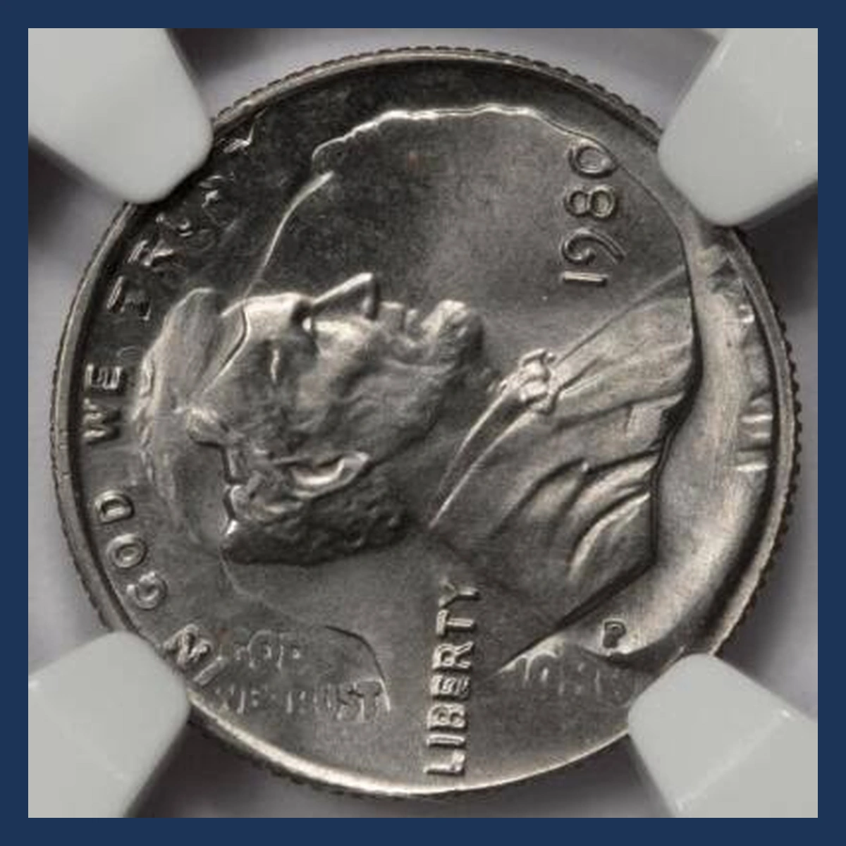 1980 Lincoln Cent (Modern): cent overstruck on a finished dime