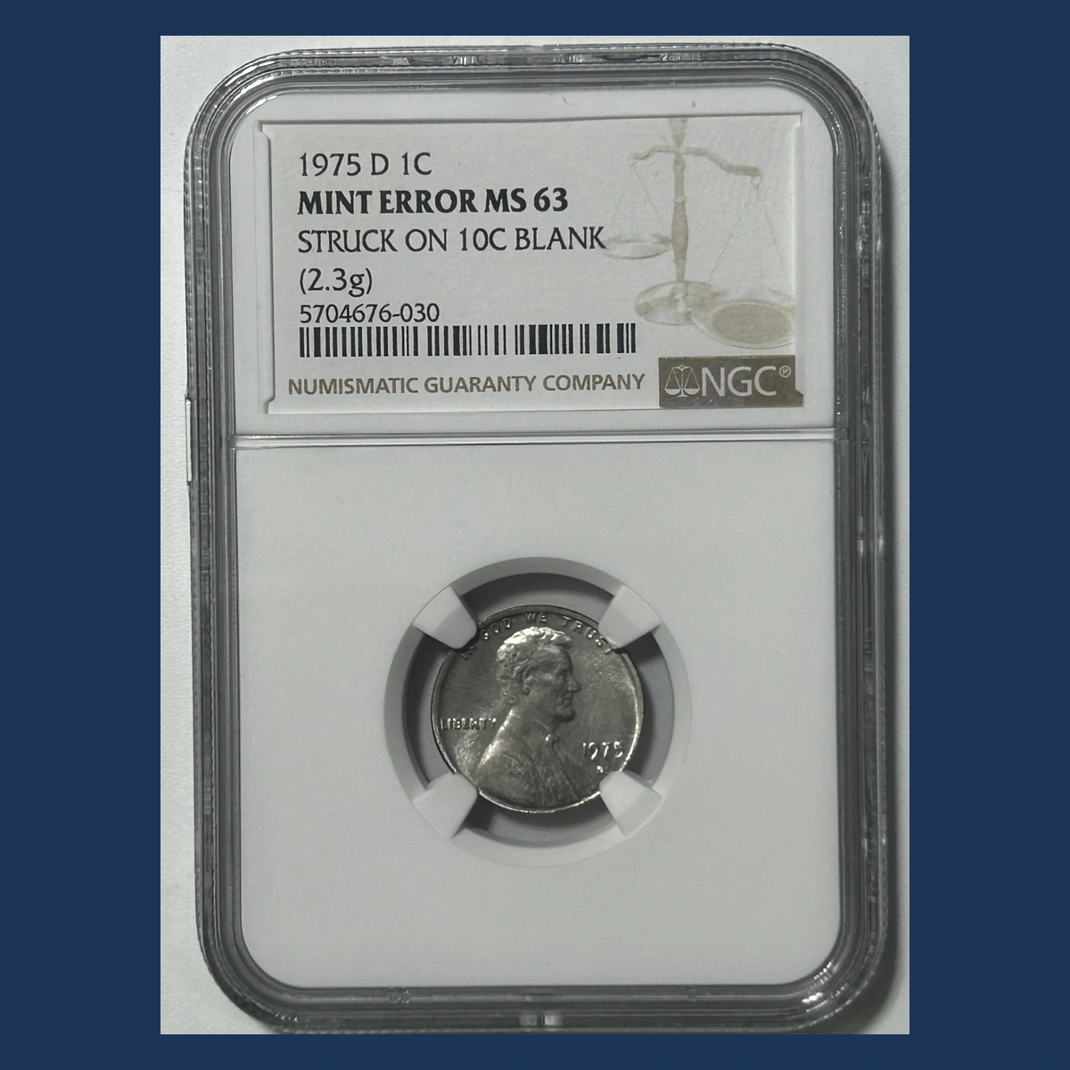 1975 Lincoln Penny: Struck on a Dime Blank