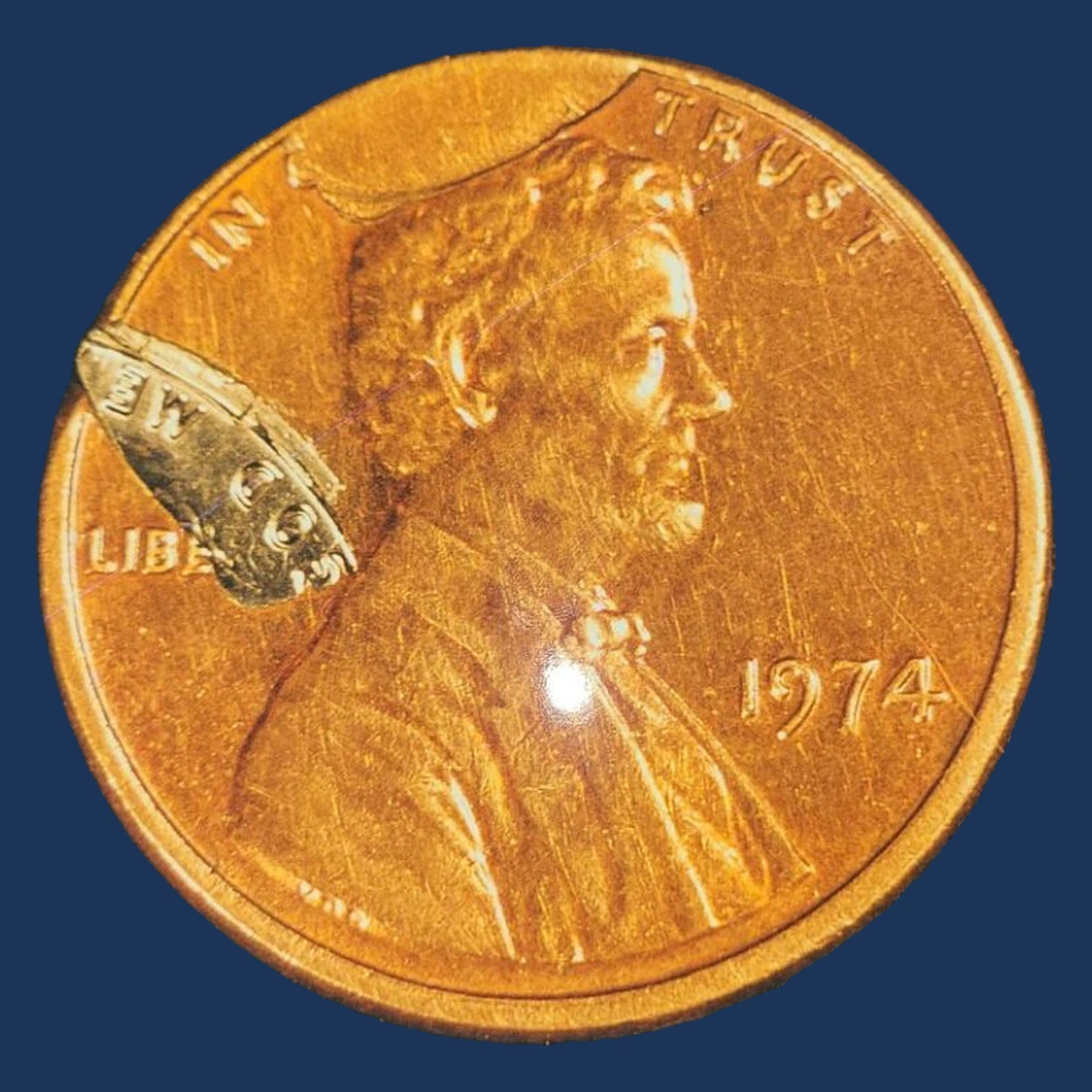 1974 Lincoln Penny: Cud with Retained Die Fragment