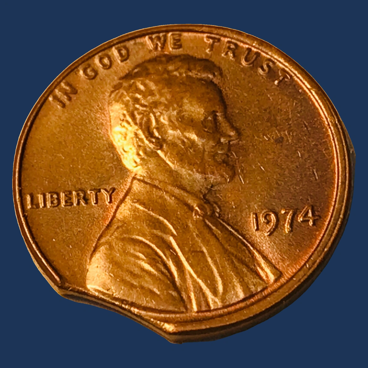 1974 Lincoln Penny: Clipped Planchet
