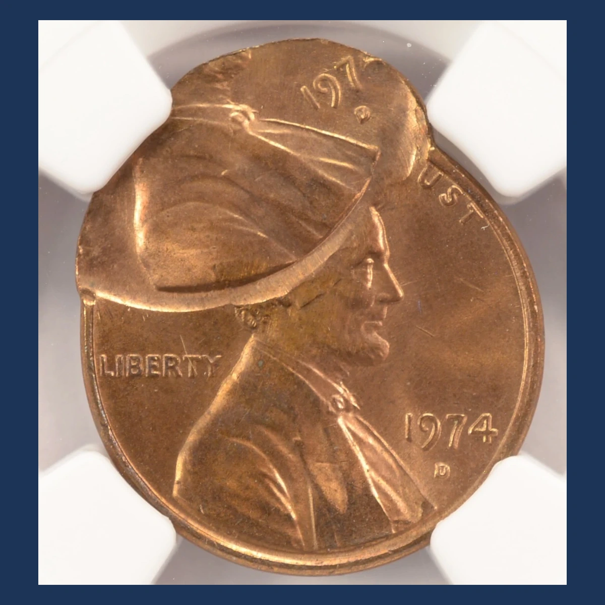 1974 Lincoln Cent (Modern): double strike with an off-center second impression