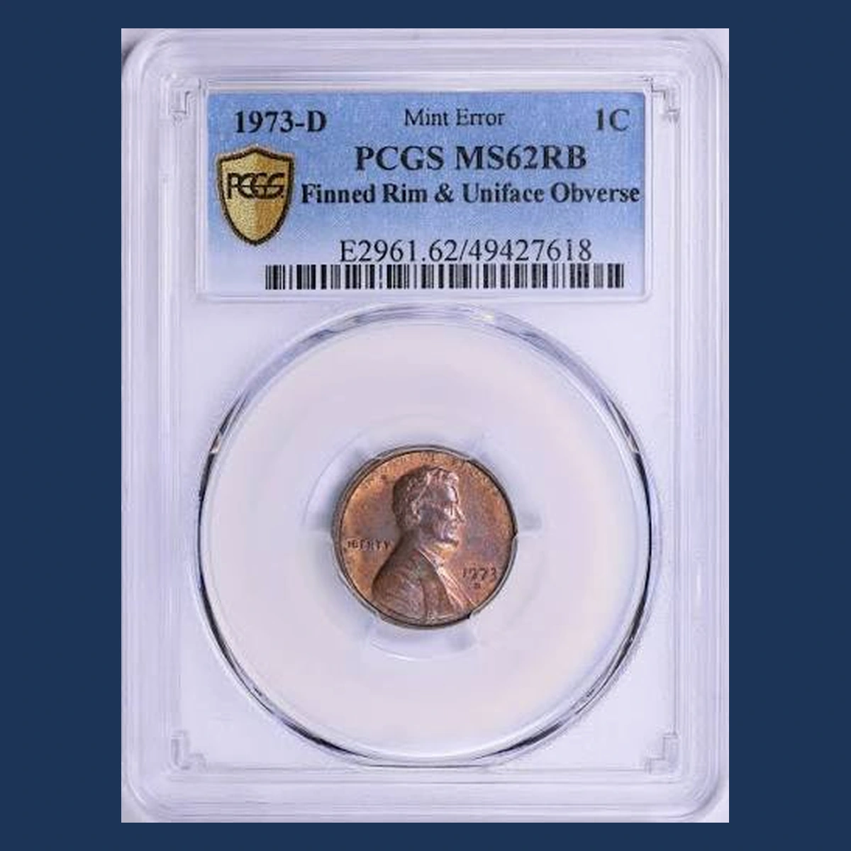 1973 Lincoln Cent (Modern): one-sided strike with a finned rim