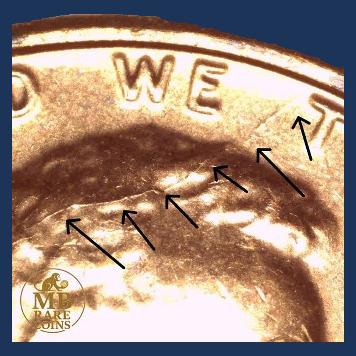 1970 Lincoln Cent (Modern): Die Crack
