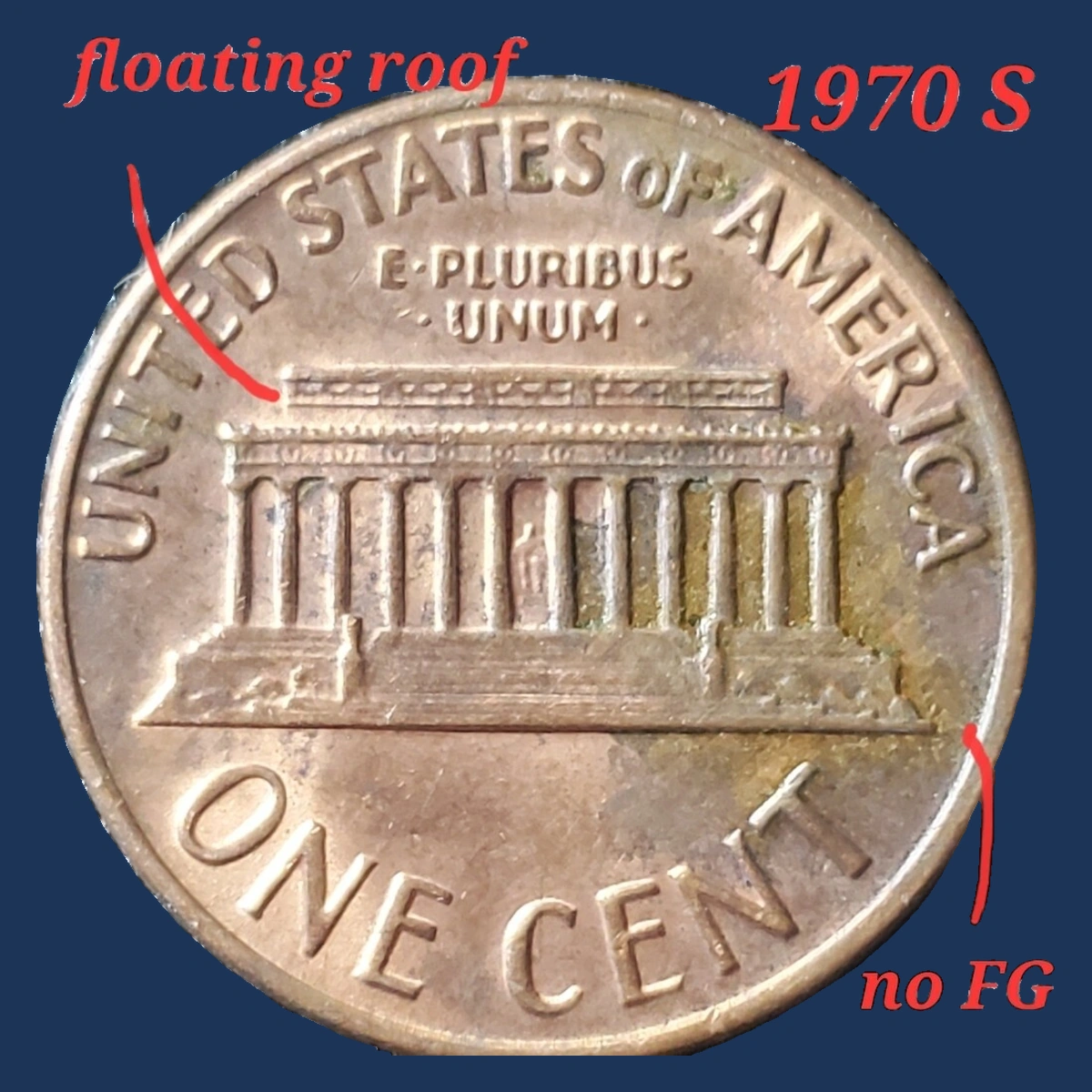 1970 Lincoln Penny: Floating Roof / Overpolished Reverse