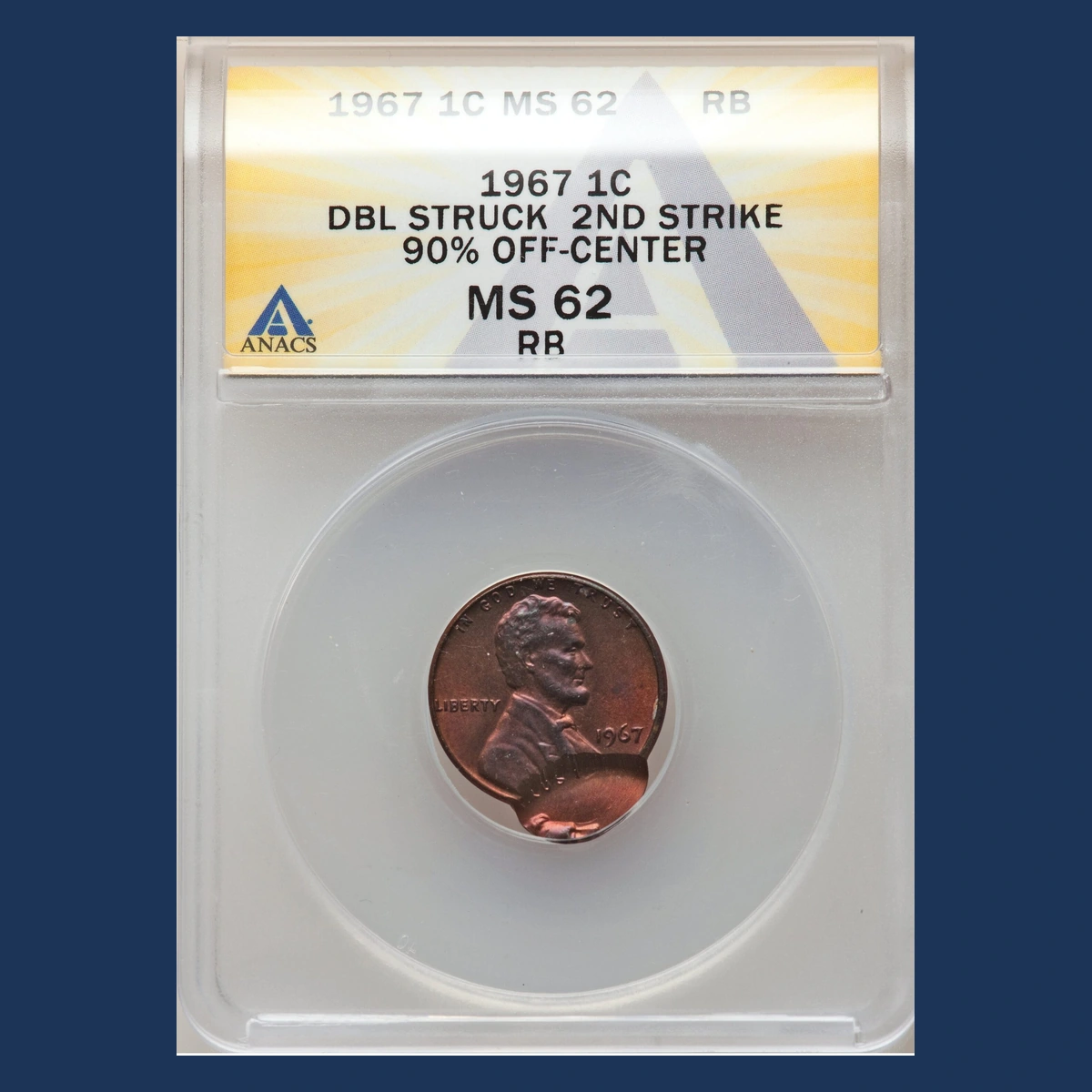 1967 Lincoln Penny: Double Strike, Second Off Center