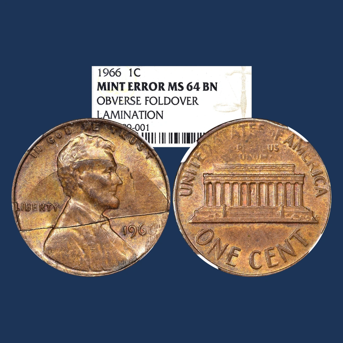 1966 Lincoln Penny: Obverse Lamination