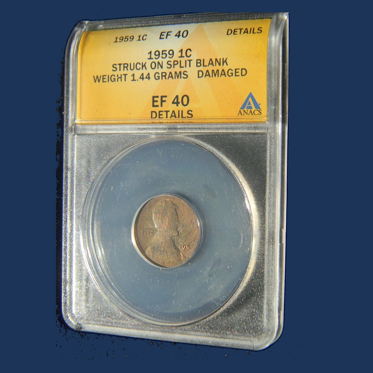 1959 Lincoln Cent (Modern): Split Planchet Before Strike