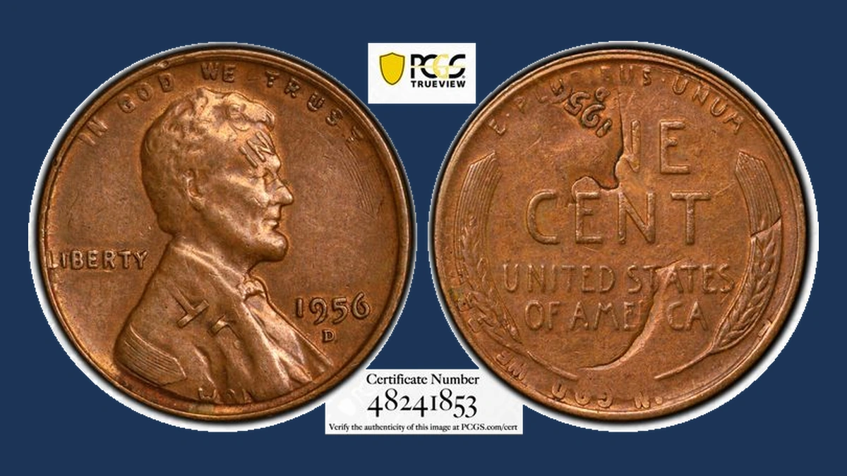 1956 Lincoln Cent (Wheat Reverse): flipover double strike