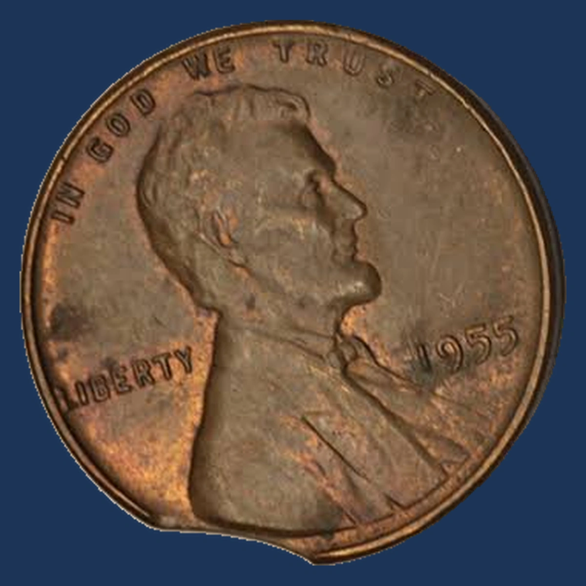 1955 Lincoln Cent (Wheat Reverse): curved clip