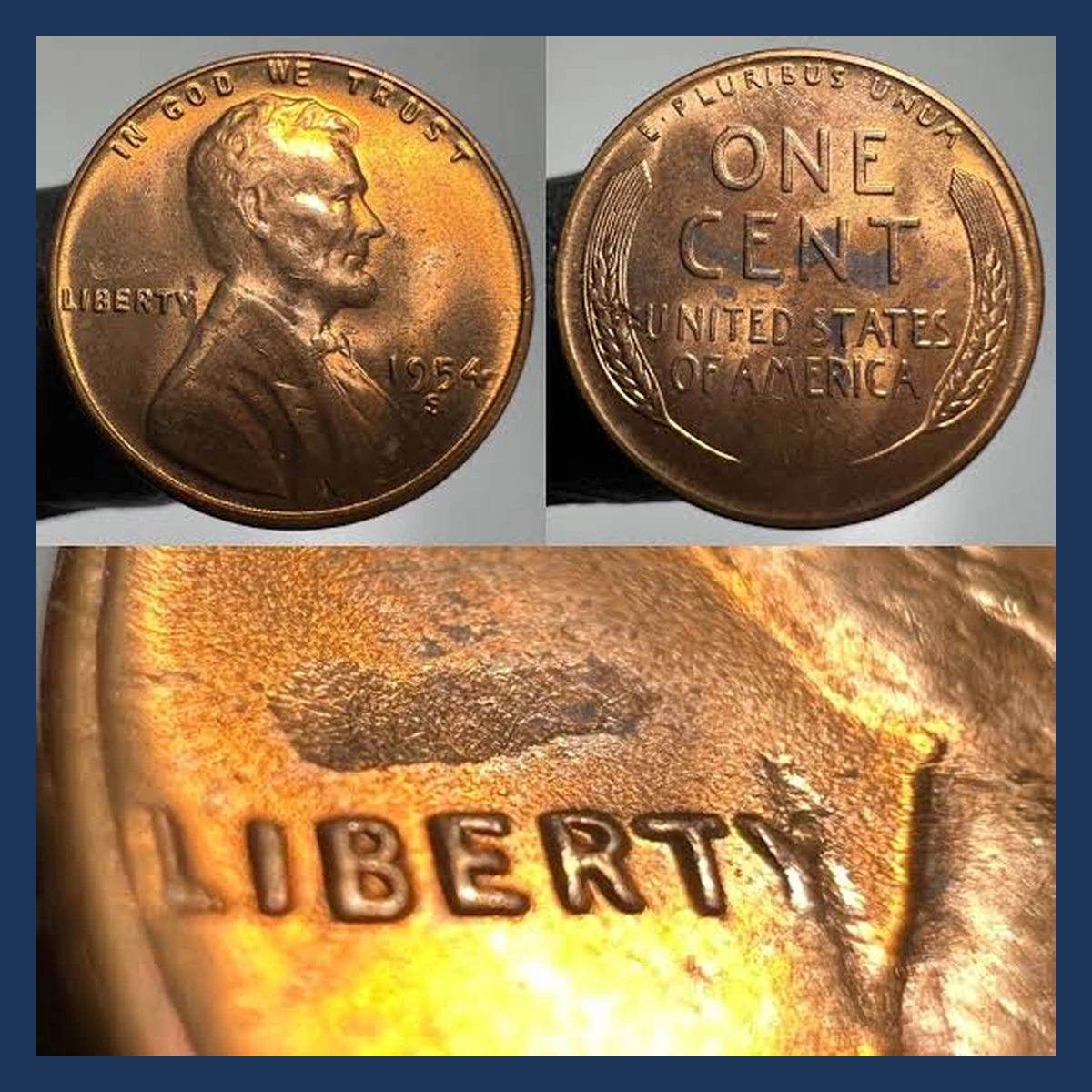1954 Lincoln Cent (Wheat Reverse): Struck Through