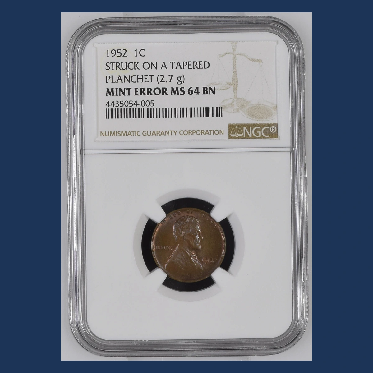 1952 Lincoln Cent (Wheat Reverse): tapered blank