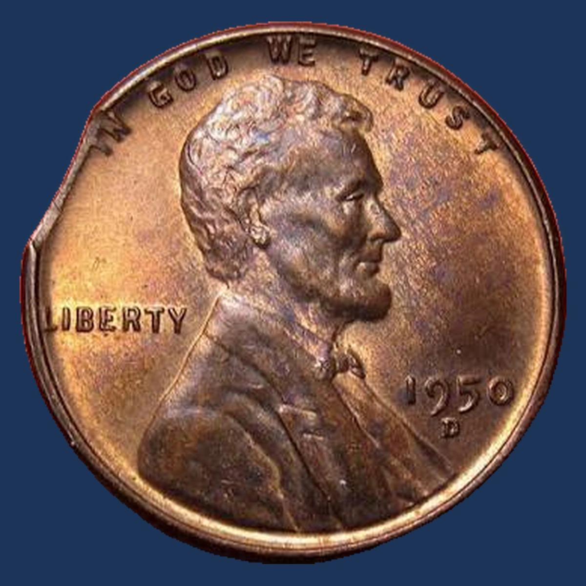 1950 Wheat Penny: Clipped Planchet