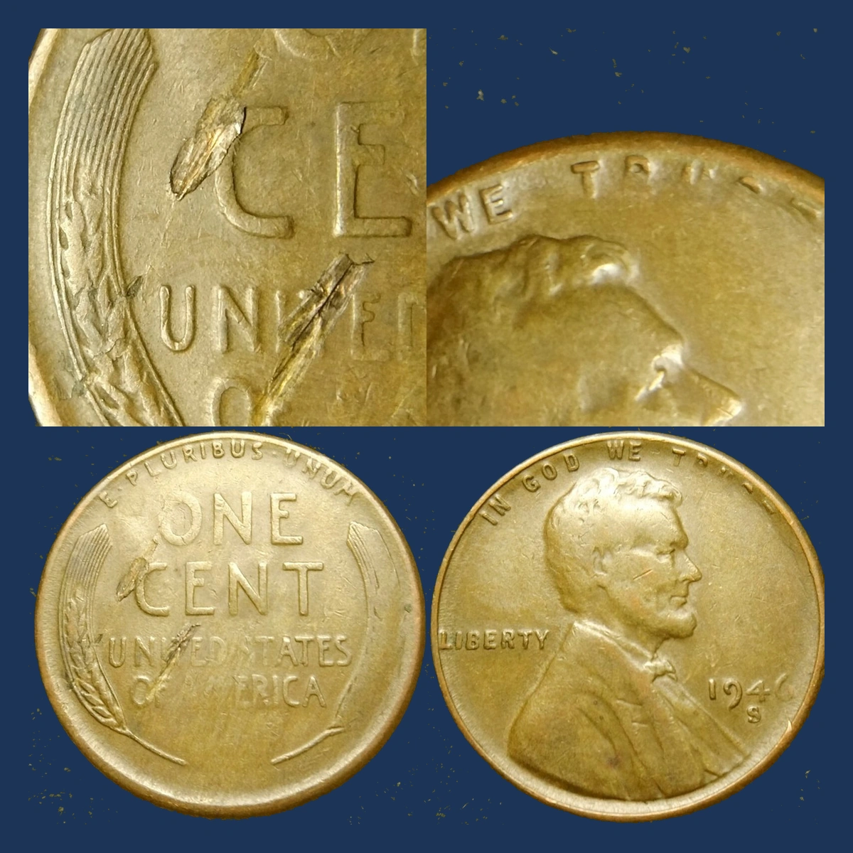 1946 Wheat Penny: Struck-Through Error