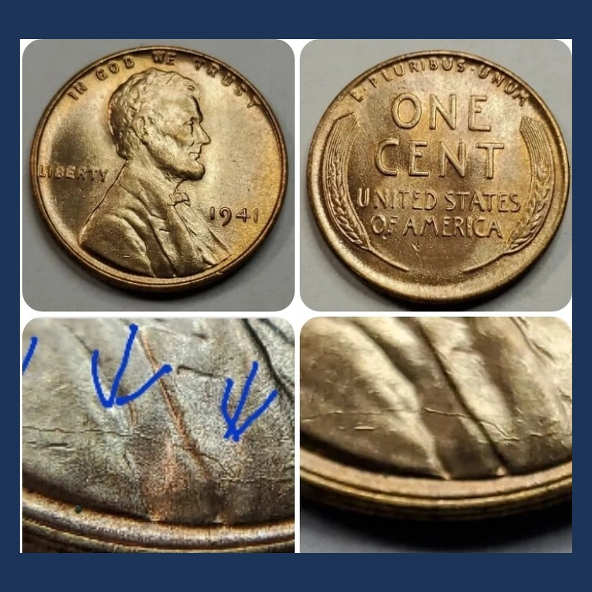 1941 Wheat Penny: Die Crack / Die Chip