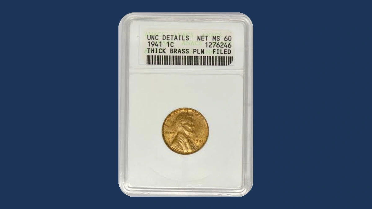 1941 Lincoln Cent (Wheat Reverse): thick brass blank