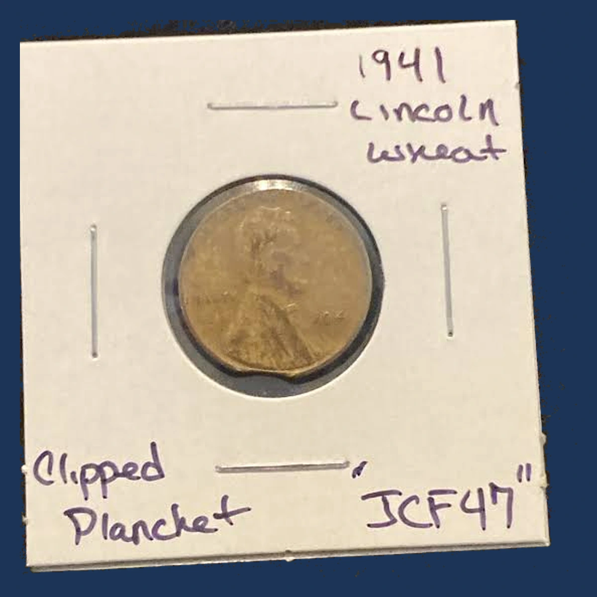1941 Lincoln Cent (Wheat Reverse): Clipped Planchet