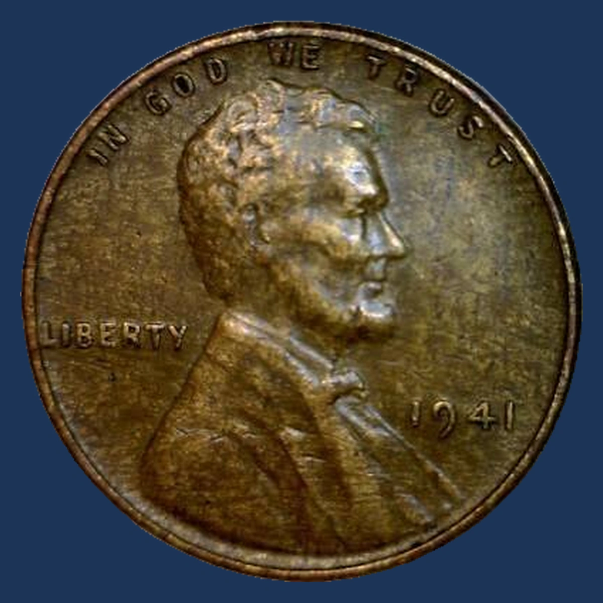 1941 Lincoln Cent (Wheat Reverse): woodgrain color bands