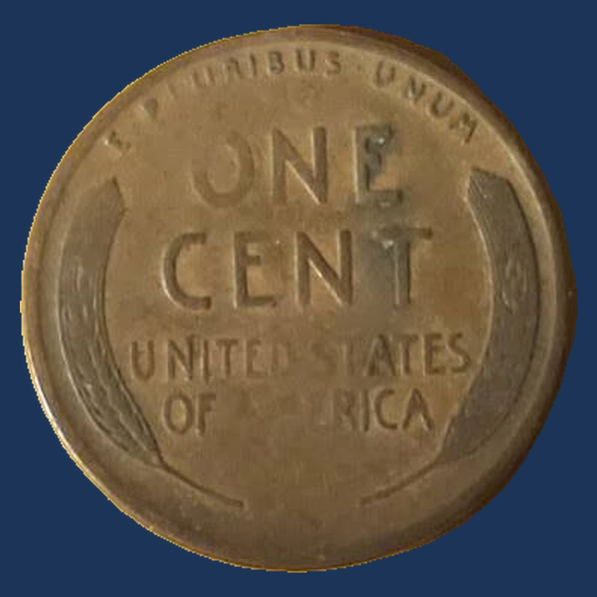 1940 Lincoln Cent (Wheat Reverse): grease-filled reverse lettering