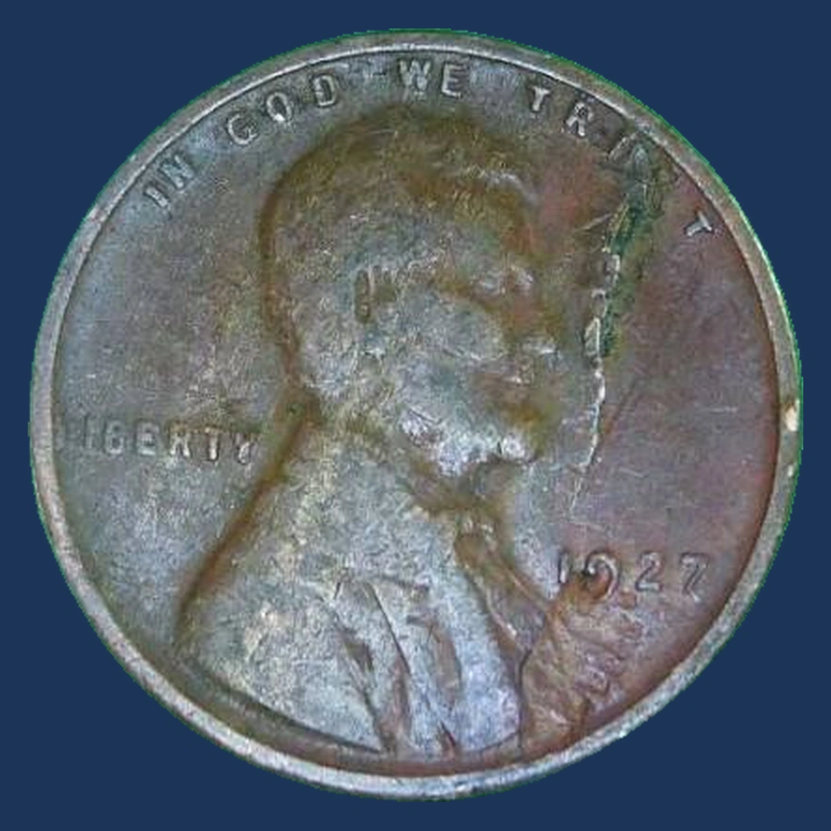 1927 Lincoln Cent (Wheat Reverse): Die Crack