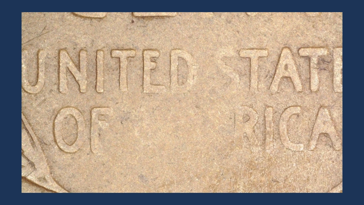 1916 Lincoln Cent (Wheat Reverse): grease-filled reverse lettering