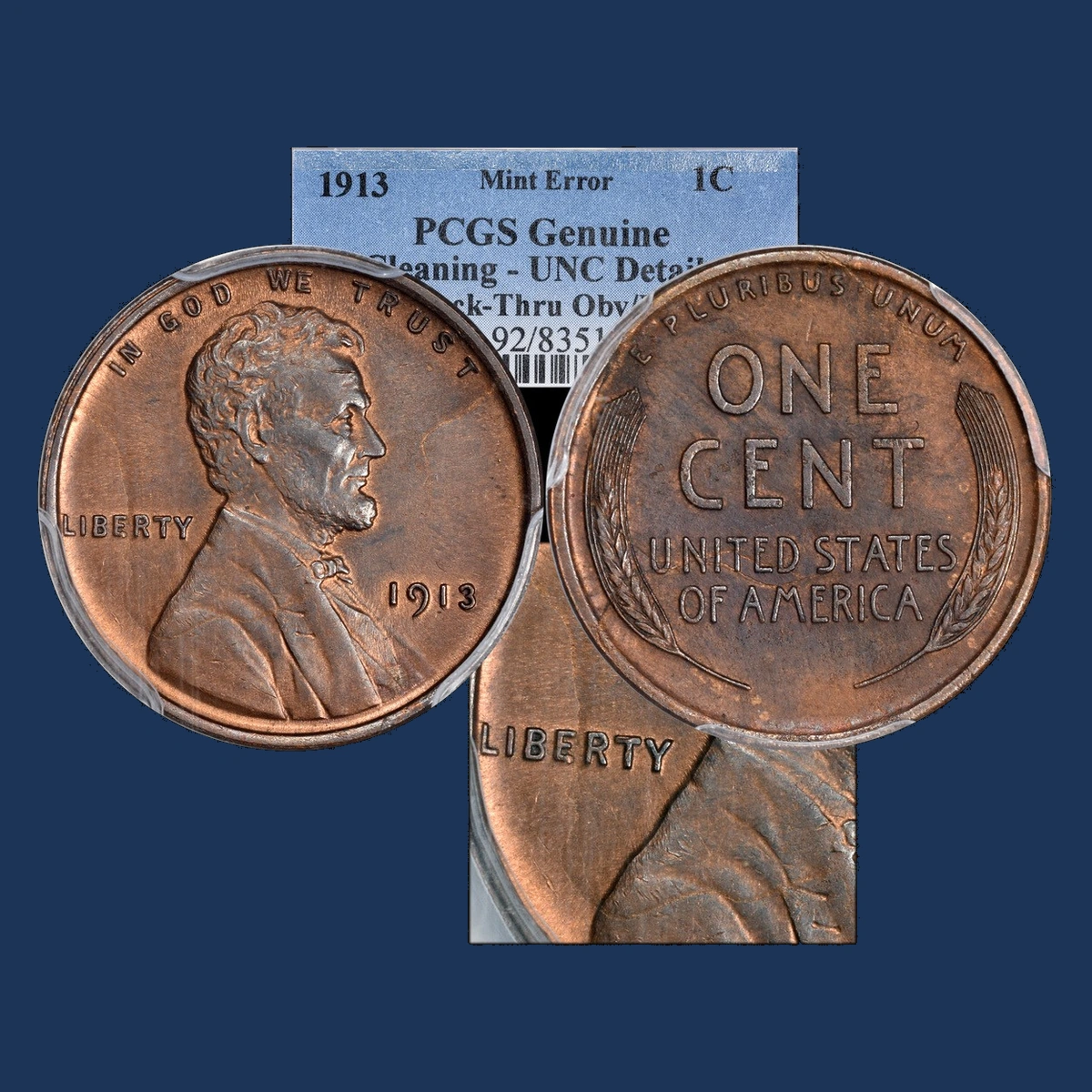 1913 Wheat Penny: Struck-Through Error
