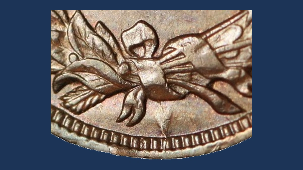 1908 Indian Cent: die sinking between the arrow and wreath