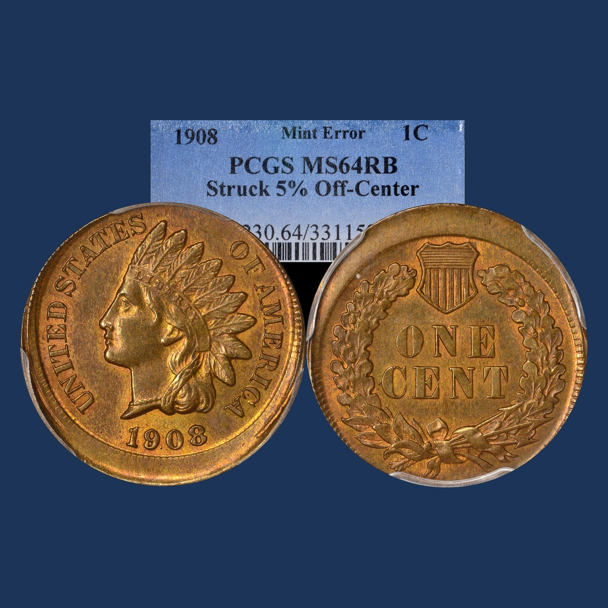 1908 Indian Head Penny: Off-Center Strike