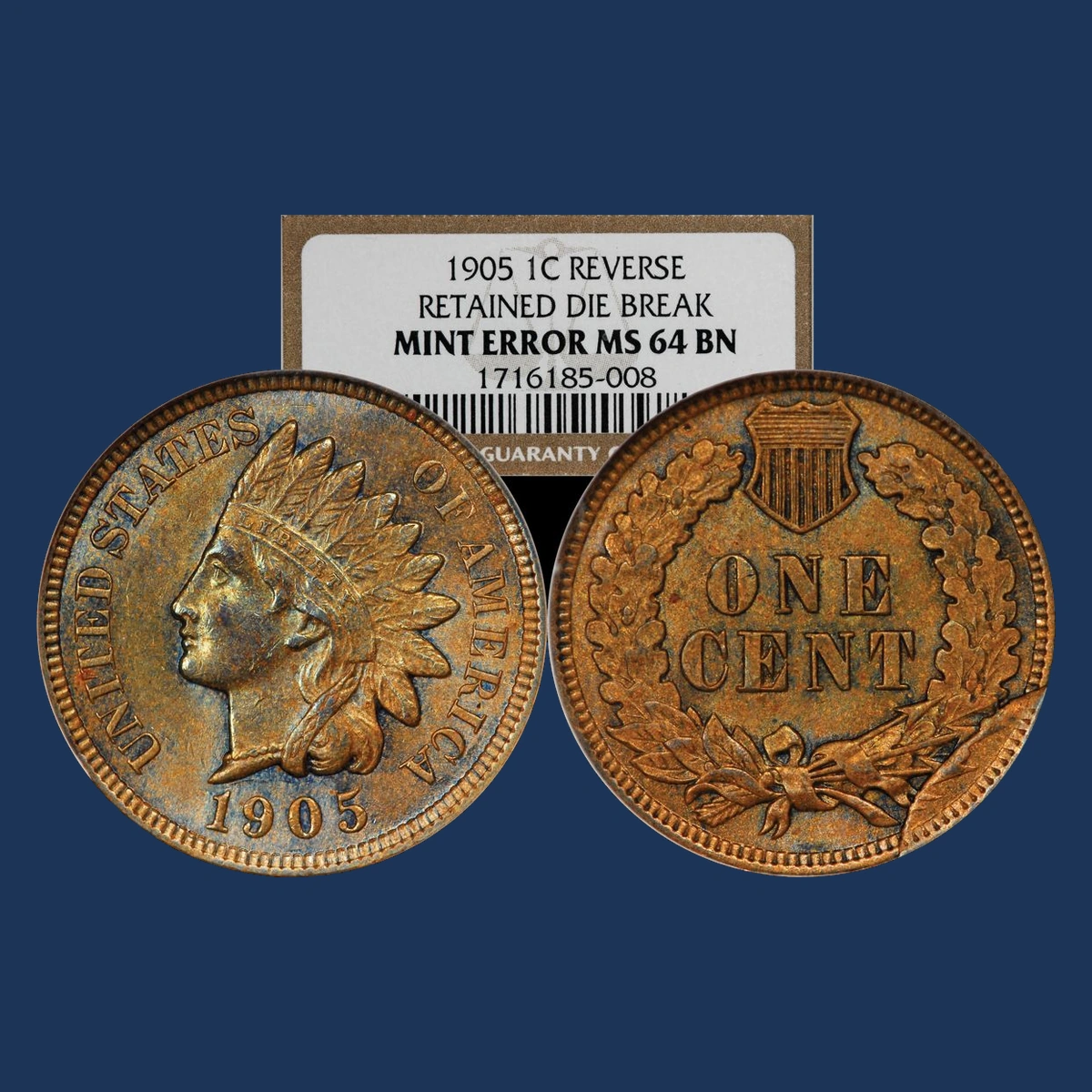 1905 Indian Head Penny: Die Break / Cud