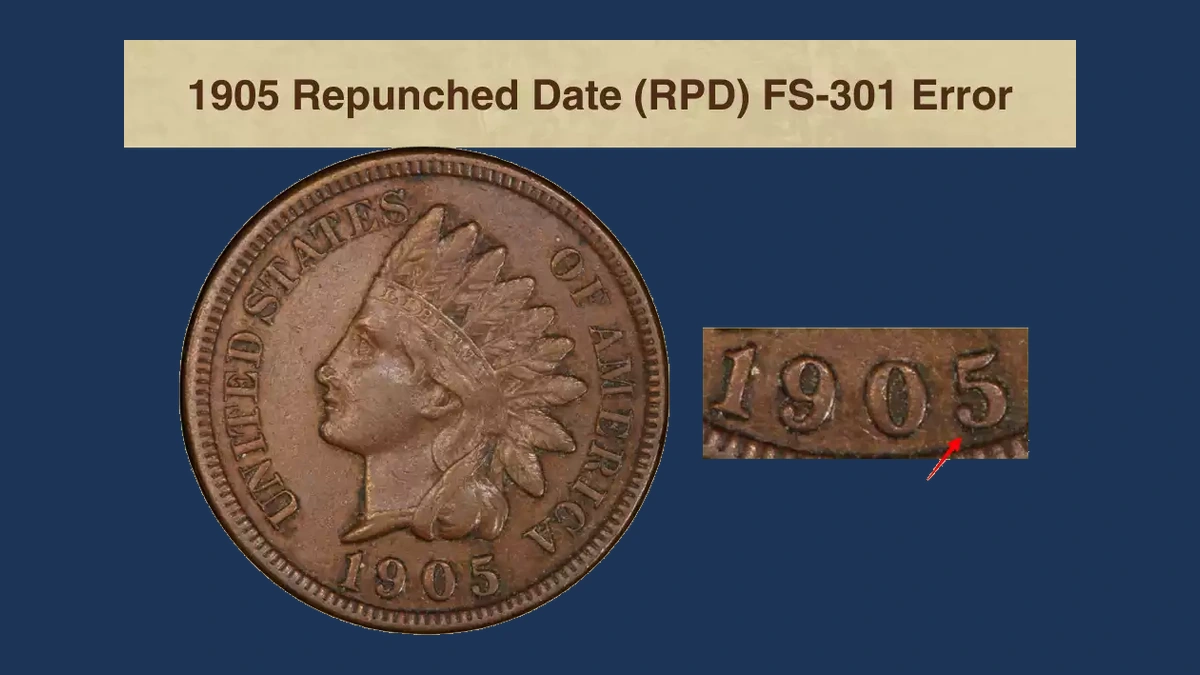 1905 Indian Head Penny: Repunched Date