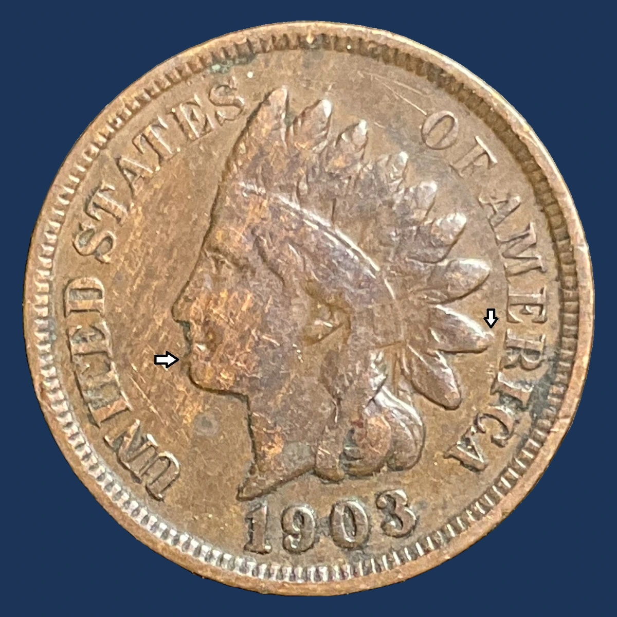 1903 Indian Head Penny: Die Chip