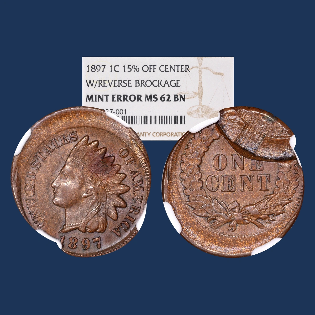 1897 Indian Cent: Brockage