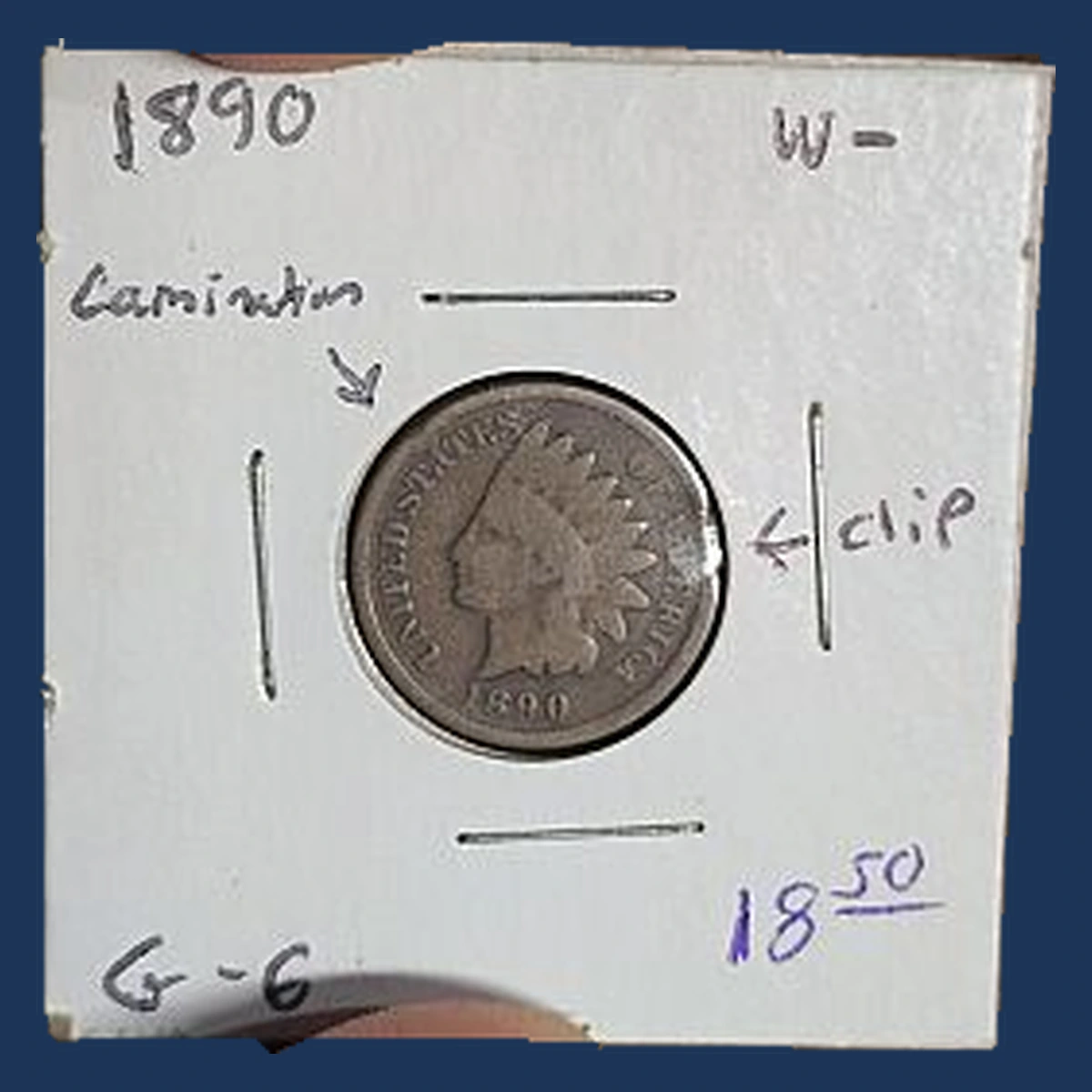 1890 Indian Cent: Clipped Planchet