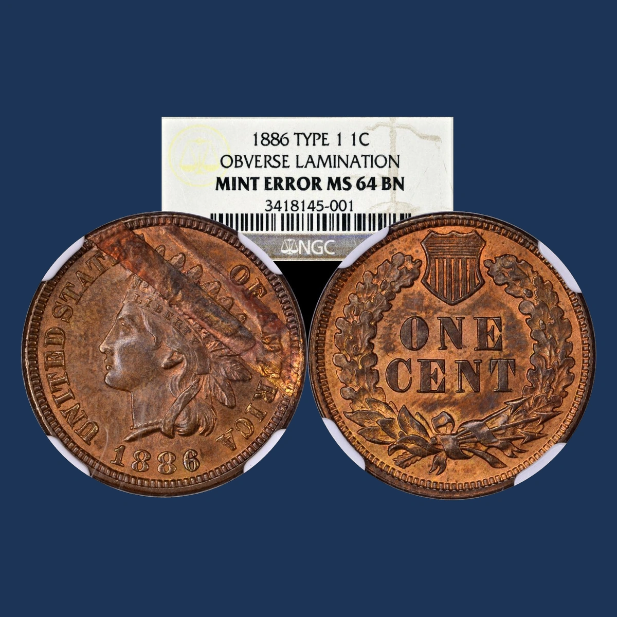 1886 Indian Head Penny: Repunched Date