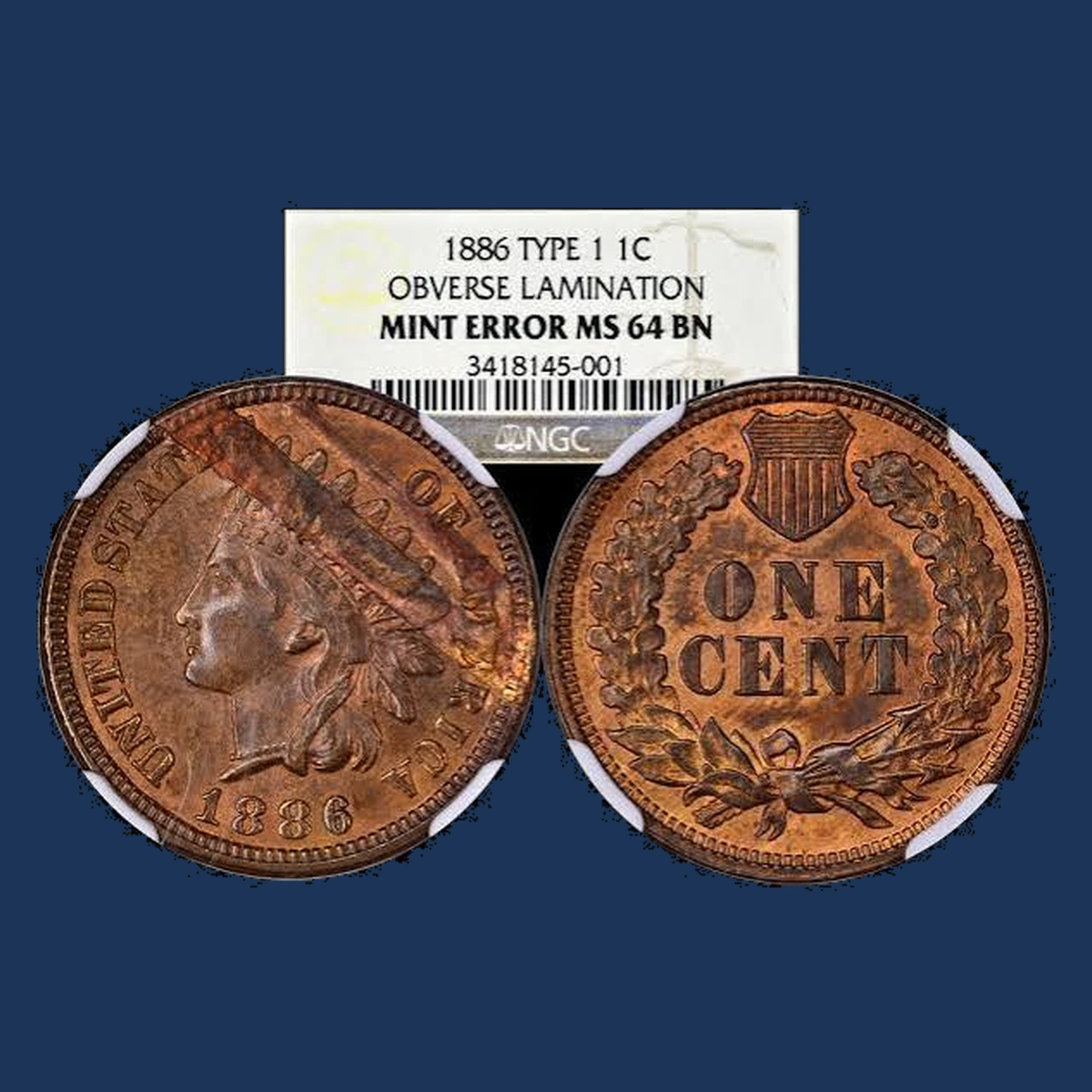 1886 Indian Cent: Lamination
