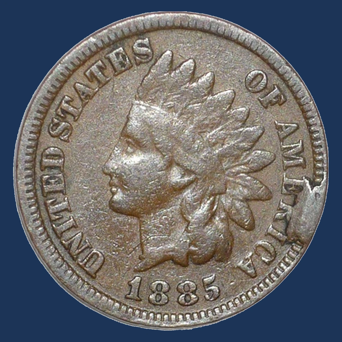 1885 Indian Head Penny: Die Break / Cud