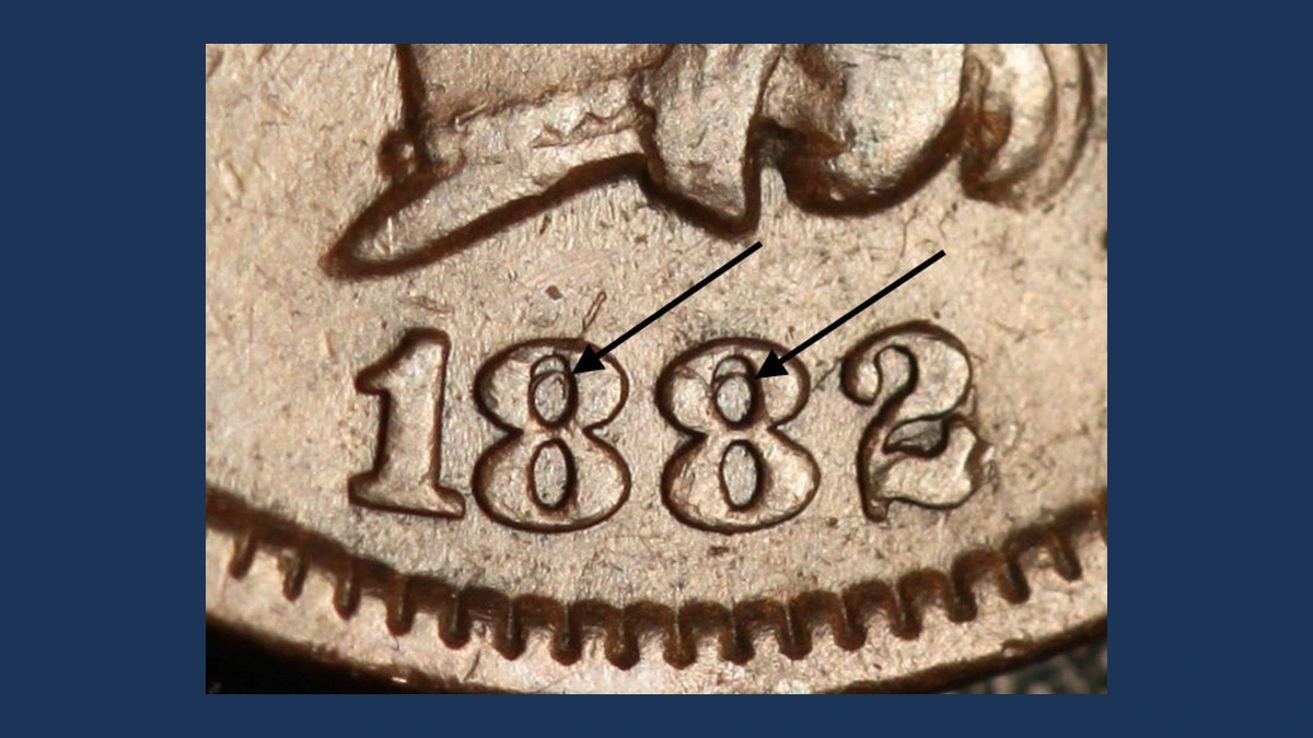 1882 Indian Head Penny: Repunched Date