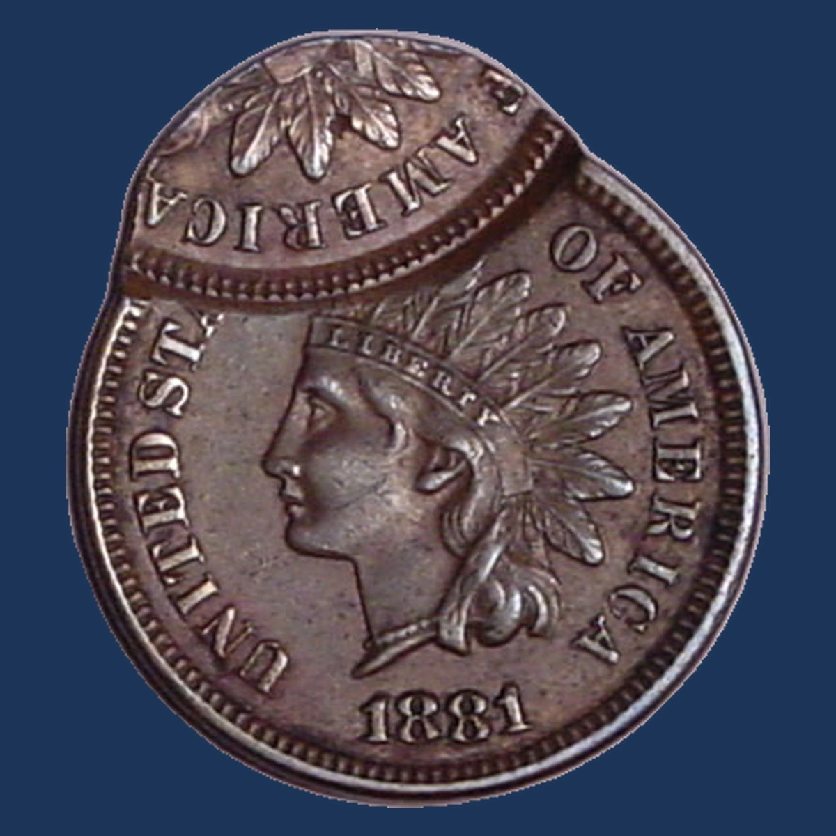 1881 Indian Cent: double strike with an off-center second impression
