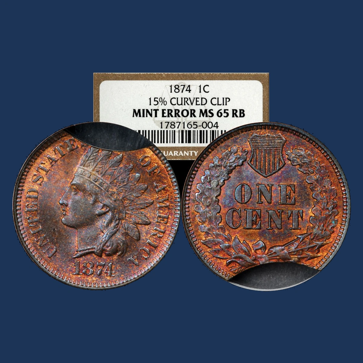 1874 Indian Cent: Clipped Planchet
