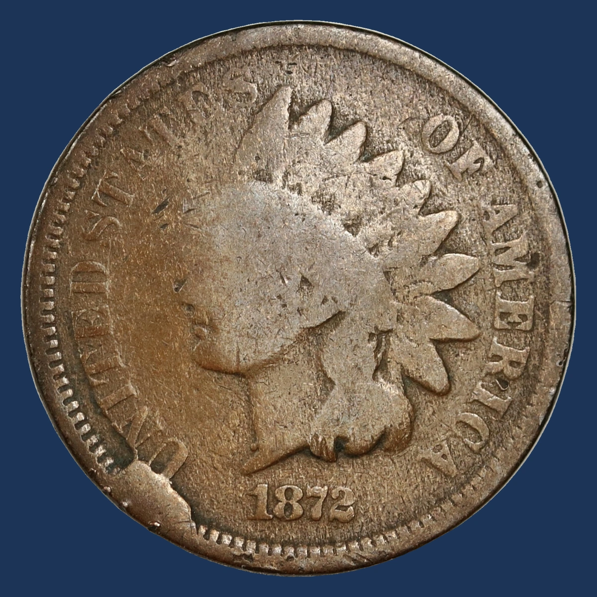 1872 Indian Head Penny: Die Break / Cud