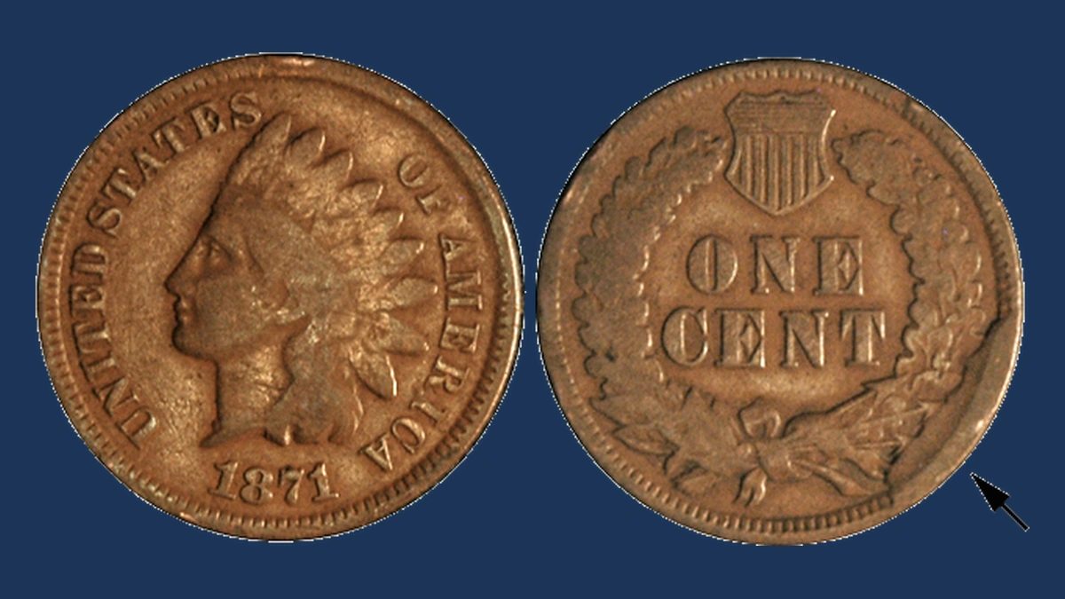 1871 Indian Head Penny: Die Break / Cud