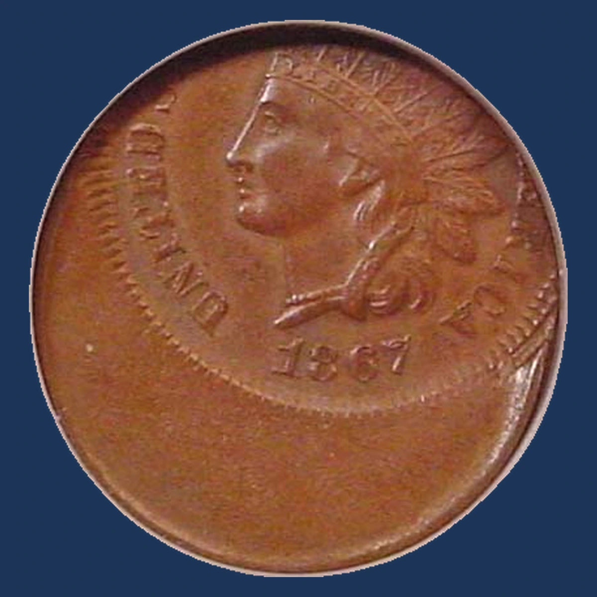 1867 Indian Cent: Off Center Strike