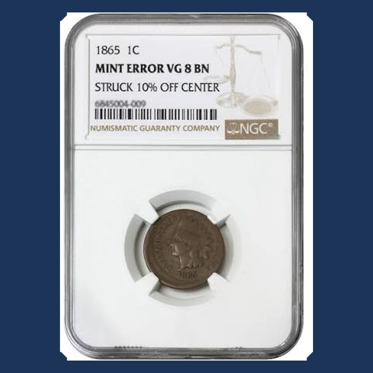 1865 Indian Cent: Off Center Strike