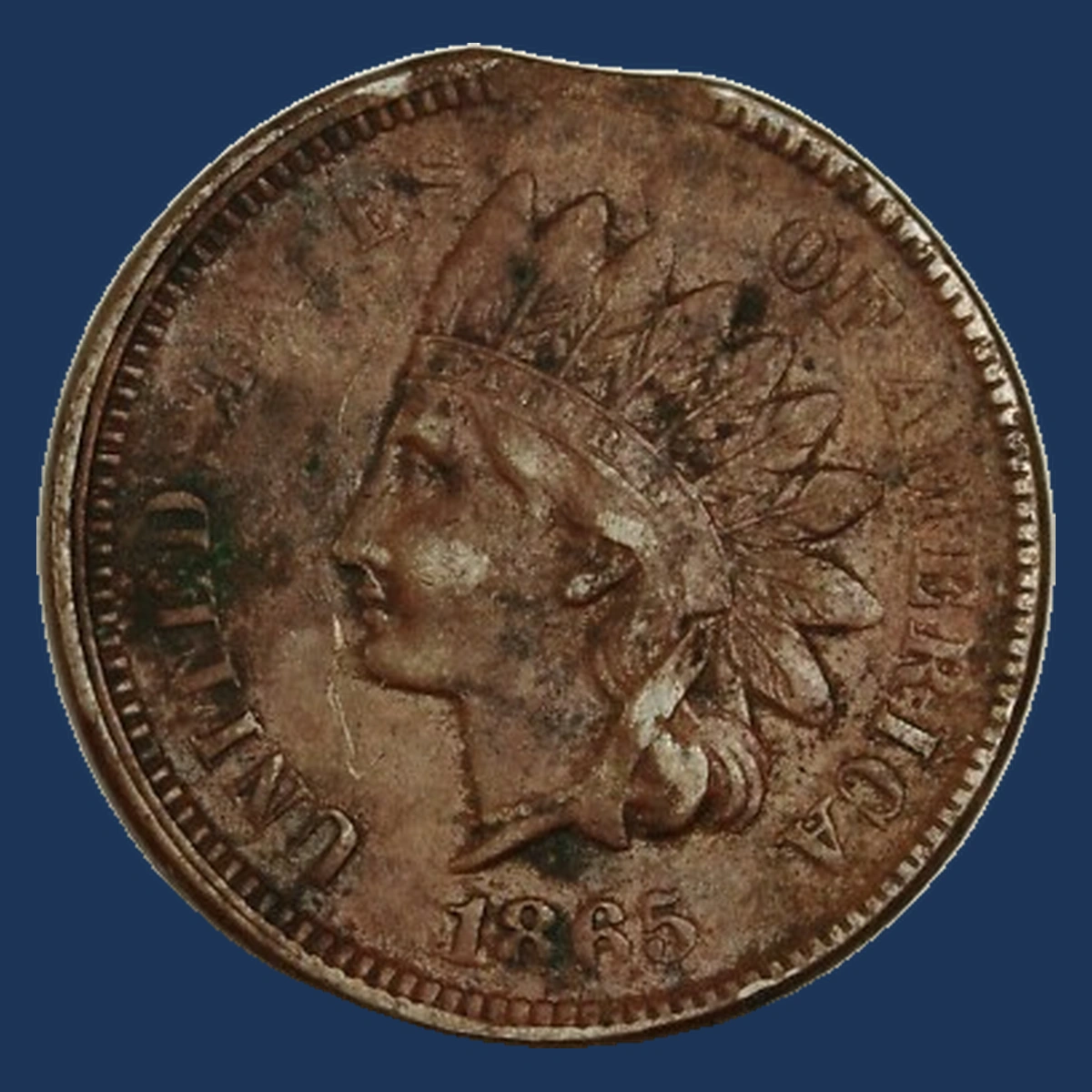 1865 Indian Cent: Clipped Planchet